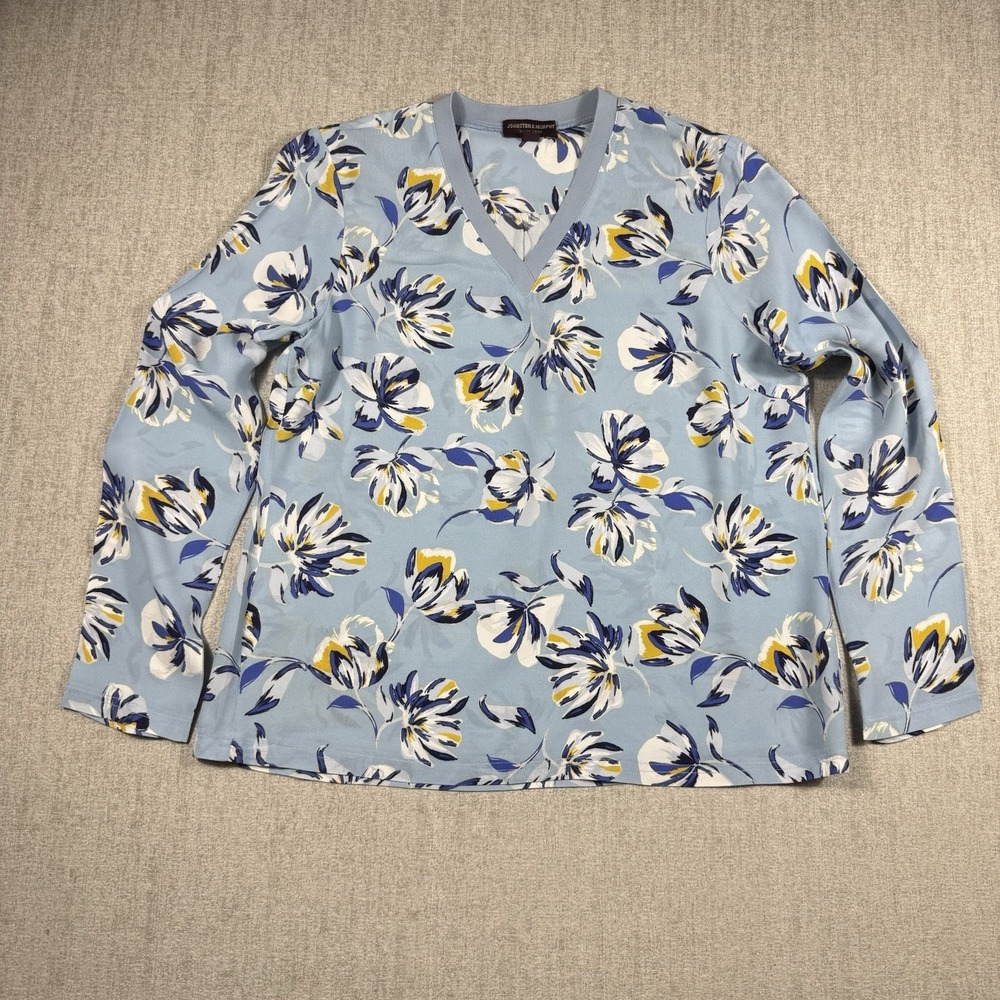 Johnston & Murphy Women's Small Blouse Blue Floral Multicolor Casual